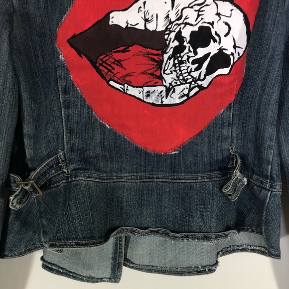 Baccini Custom Painted Jean Jacket Skull Mouth Small Long Sleeve Open Denim - Picture 6 of 8